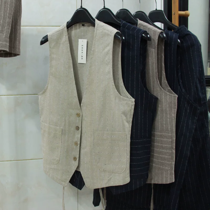 Men Formal Wear In Summer - Brytyjska lniana kamizelka męska, dopasowany krój,