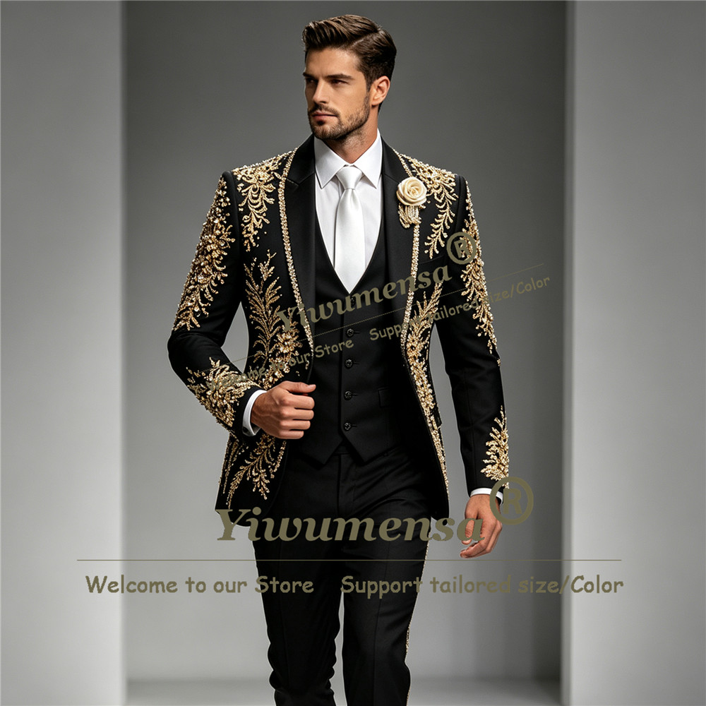 Men Formal Wear Wedding - Luksusowy garnitur męski z kryształkami i