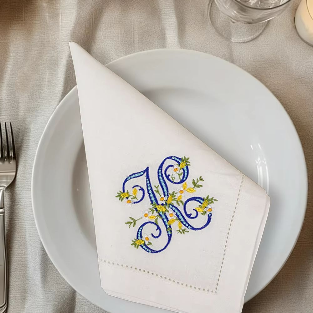 Monogrammed Handkerchief - Nowość! 100% Czysty Len, Serwetka z