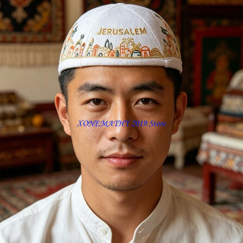 Men'S Formal Ethnic Wear - F42F Rzemieślnicza bawełniana okrągła czapka jarmułkowa