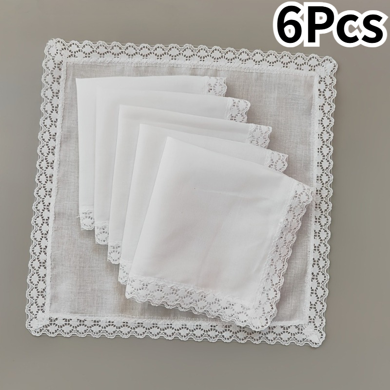 Monogrammed Handkerchief - 6 sztuk/zestaw Biała chusteczka z koronkowym