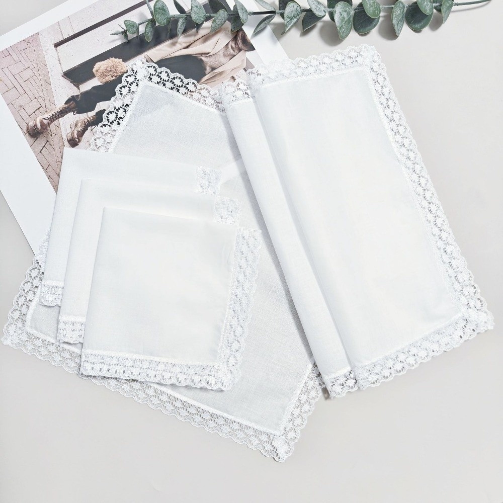 Monogrammed Handkerchief - 6 szt. Nowe, czysto białe, koronkowe