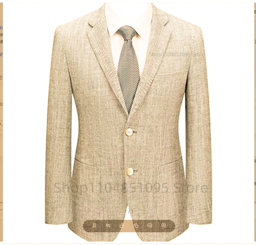 Men Formal Wear In Summer - Męska marynarka lniana slim fit beżowo-niebieska,