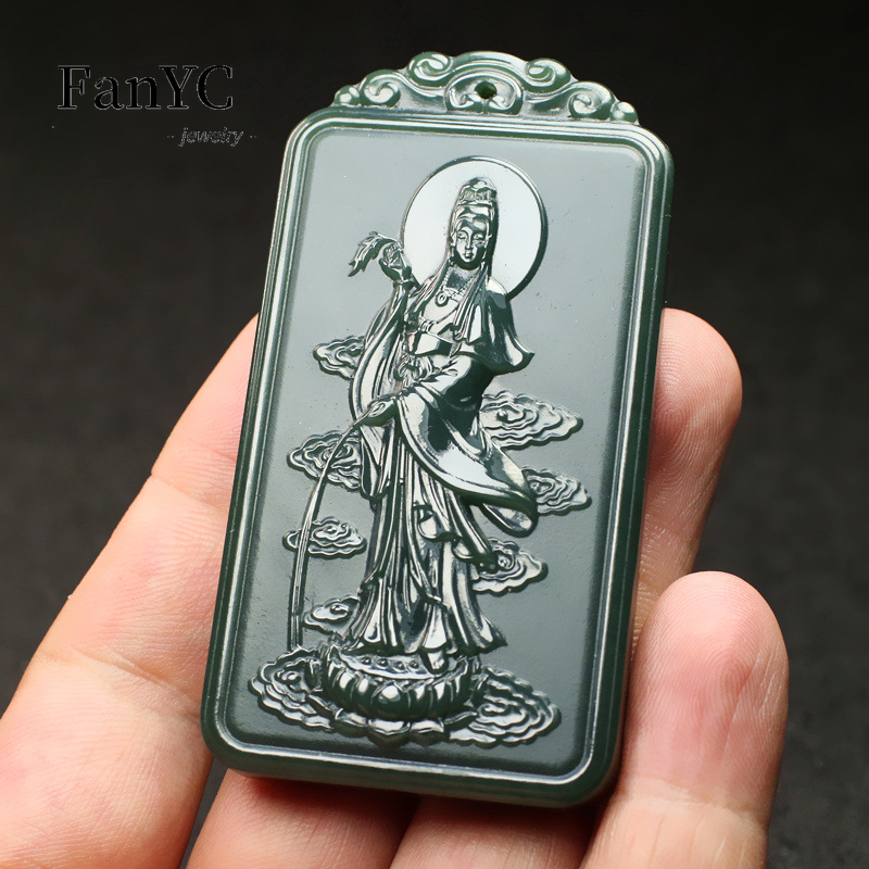 Men'S Ethnic & Formal Designer Wear Studio S - Naturalny naszyjnik Hetian Jade Qingyu Guanyin