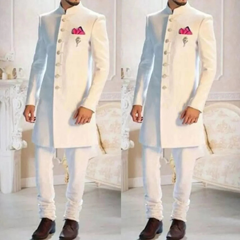 Men'S Formal Ethnic Wear - Fashion Design biały stojak kołnierz pojedyncze