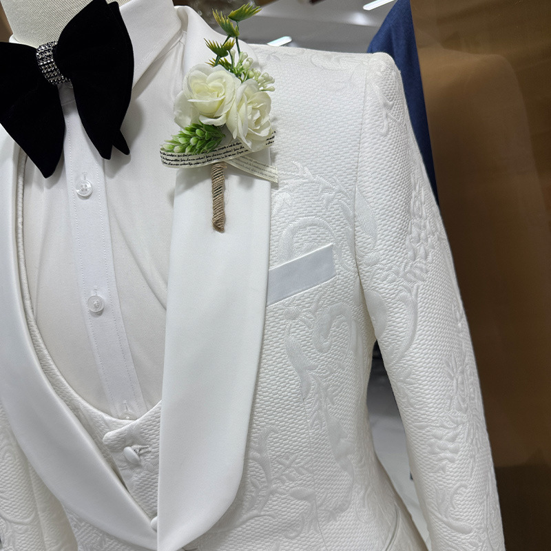 Męski garnitur ślubny biały 3- – Men Formal Wear Wedding recenzja i cena