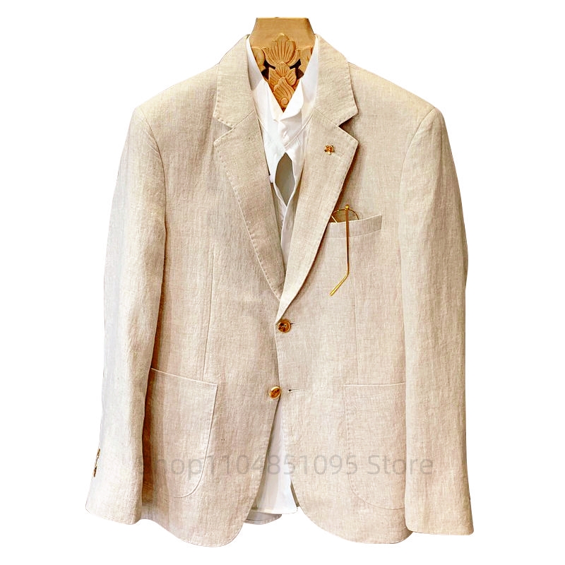 Beżowe męskie garnitury lniane – Men Formal Wear In Summer recenzja i cena
