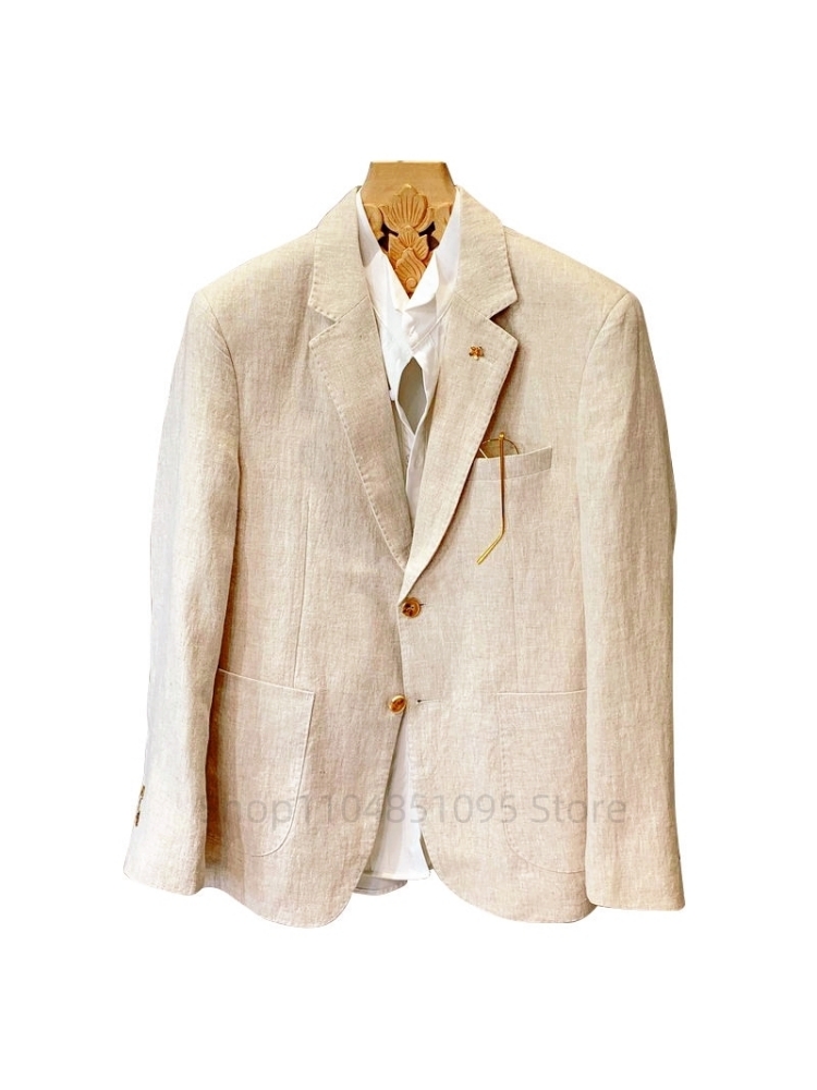 Beżowe męskie garnitury lniane – Men Formal Wear In Summer recenzja i cena