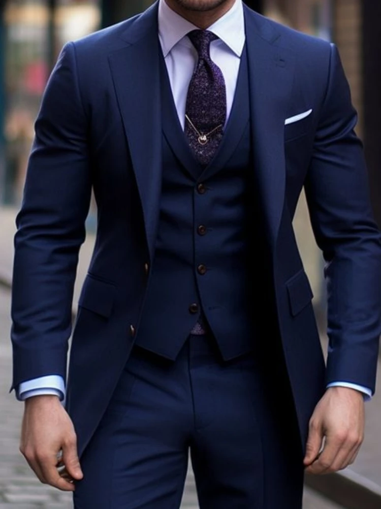 Granatowy 3-częściowy garnitur – Men Formal Wear Wedding recenzja i cena